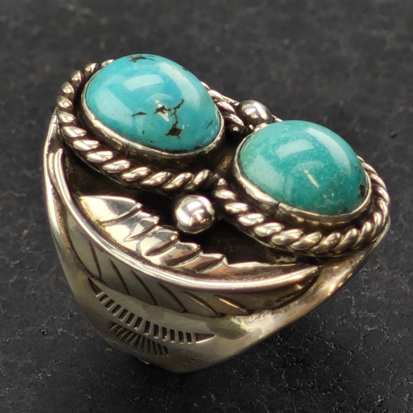 Sw Double Turquoise Ring Sterling Silver Sz 10 R6346