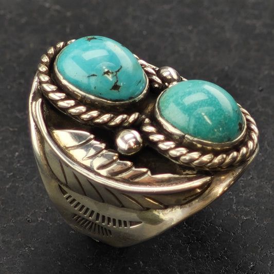 Sw Double Turquoise Ring Sterling Silver Sz 10 R6346