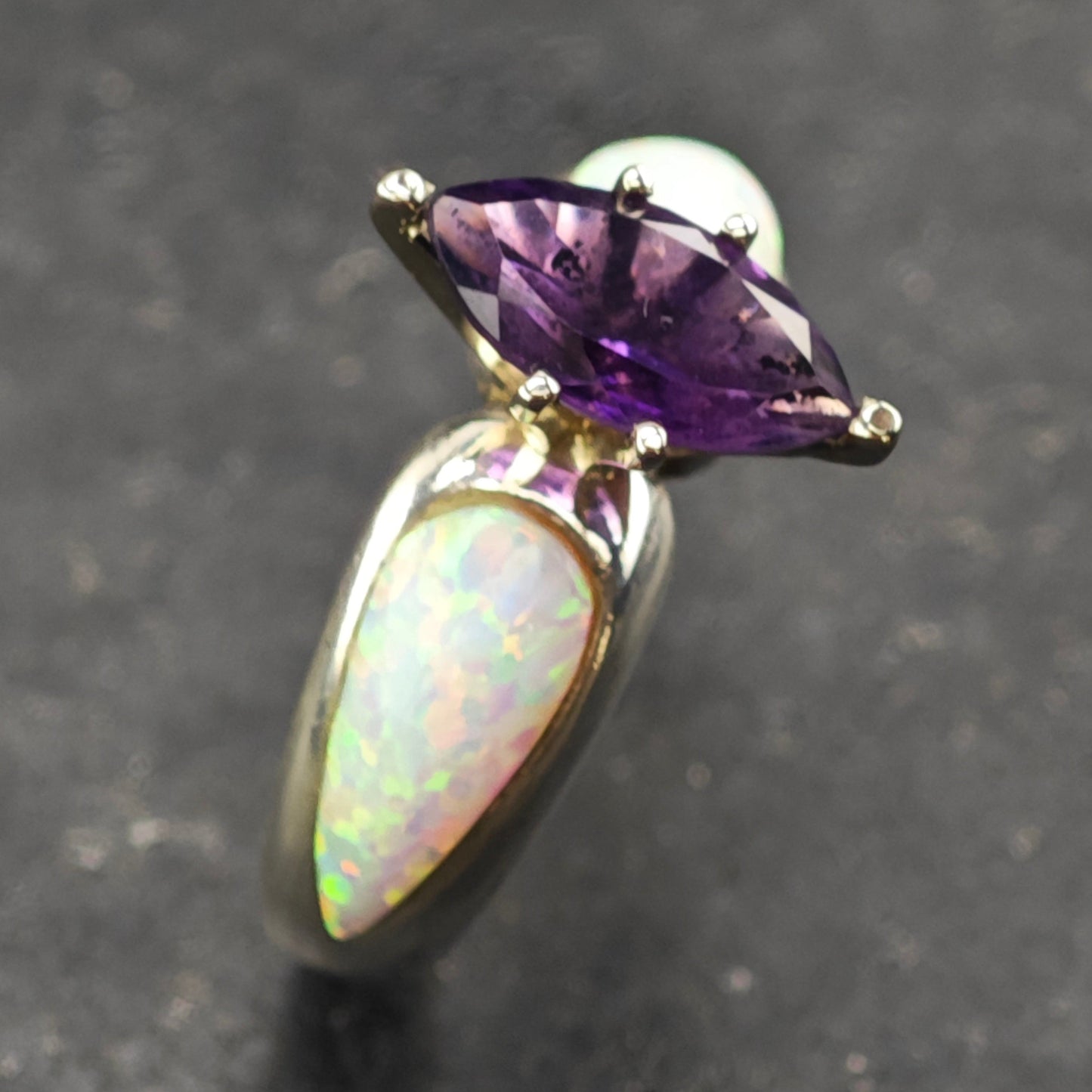 Amethyst, Lab Opal Ring Sterling Silver Sz 6 R6366