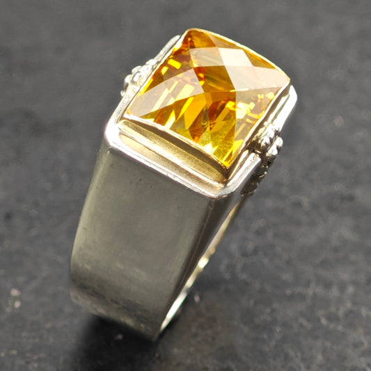 Michael Dawkins, Citrine Ring, Solid Gold Bezel Sterling Silver Sz 6 1/2 R6367