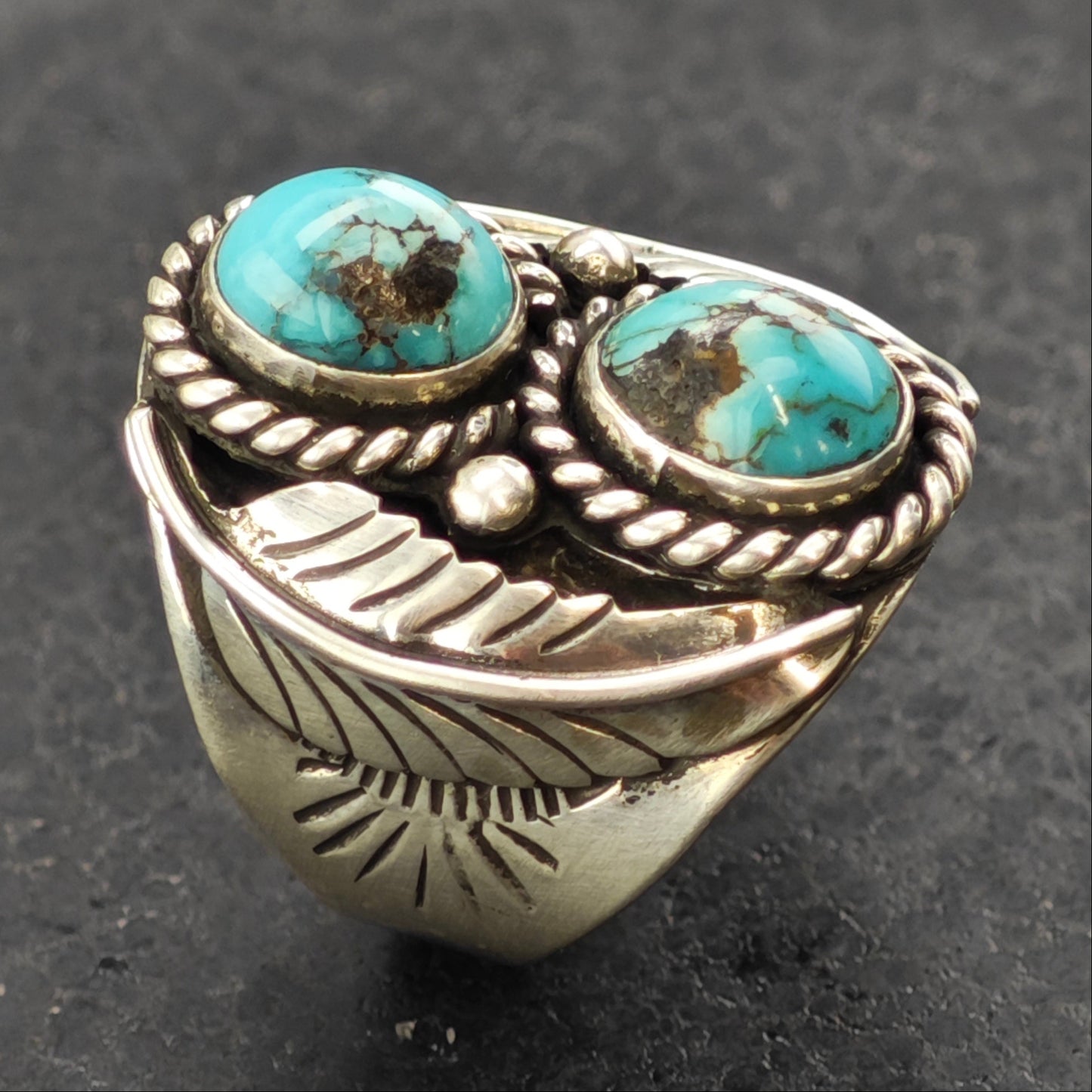 Native American, Two Turquoise Ring Sterling Silver Sz 11 R6347