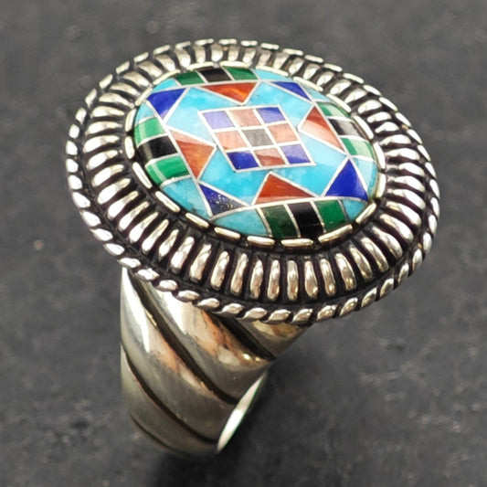 Carolyn Pollack Oval Inlay Ring Sterling Silver Sz 9 R6386