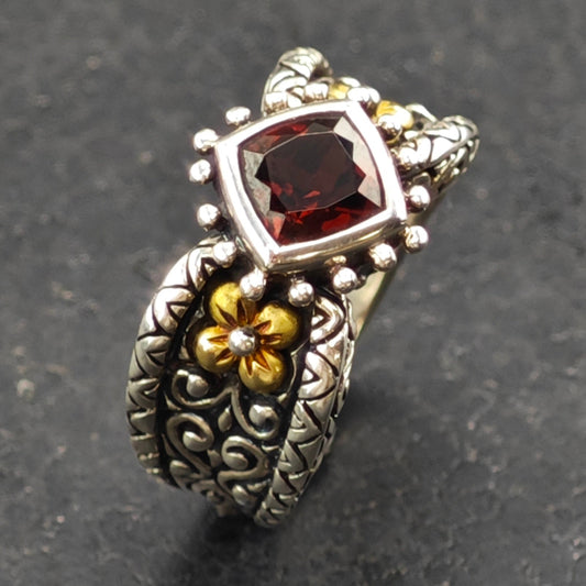 Bixby Garnet, 18K Gold Accent Ring Sterling Silver Sz 7 R6393