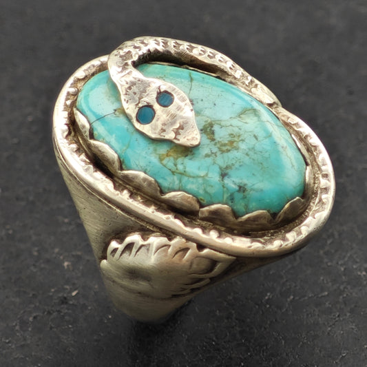 AS IS Zuni, Snake Turquoise Ring Sterling Silver Sz 10 /12 R6395