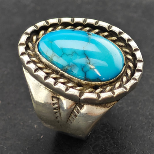 Native American Turquoise Ring Sterling Silver Sz 13 R6396