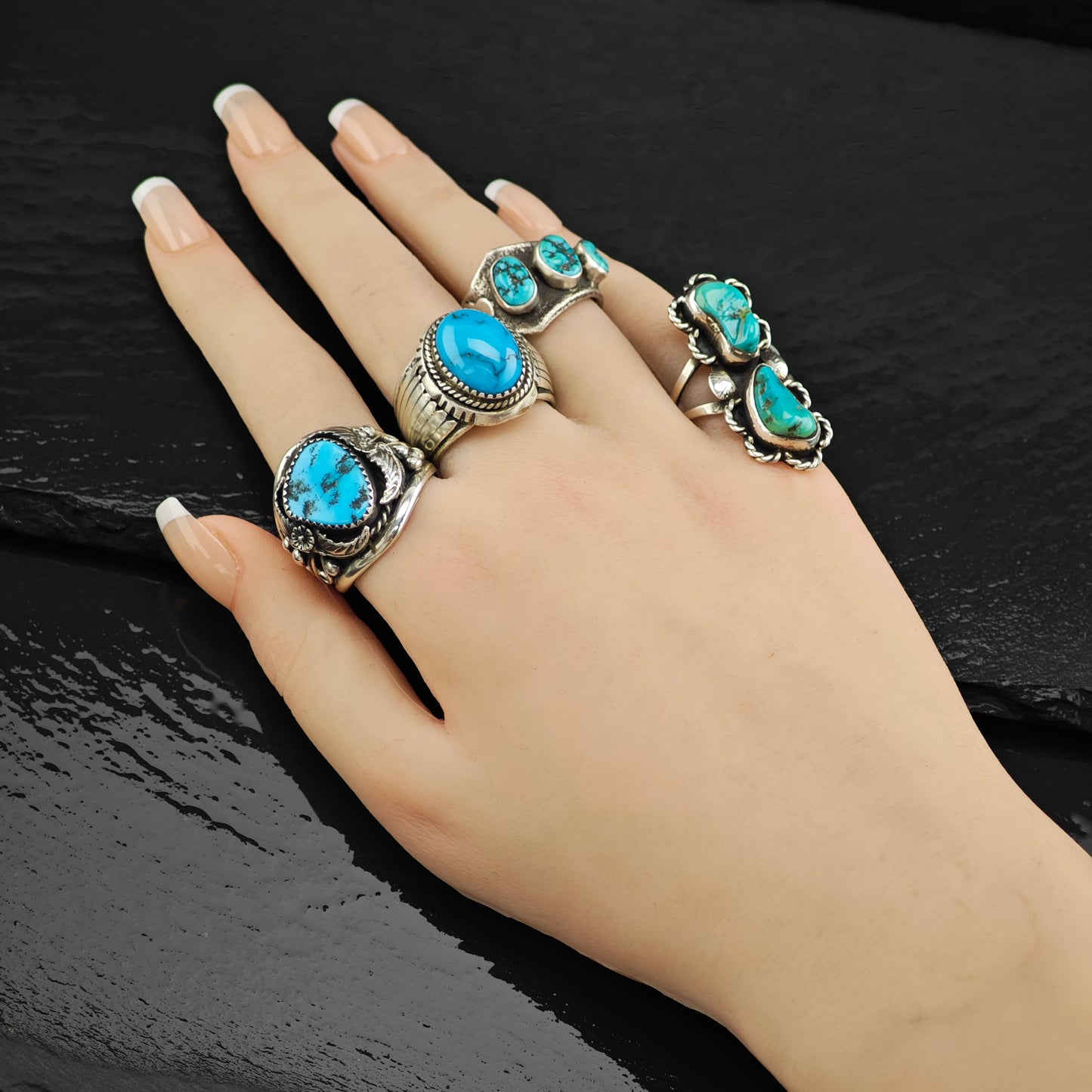 Sleeping Beauty Turquoise Statement Ring Sterling Silver Sz 12 R6326