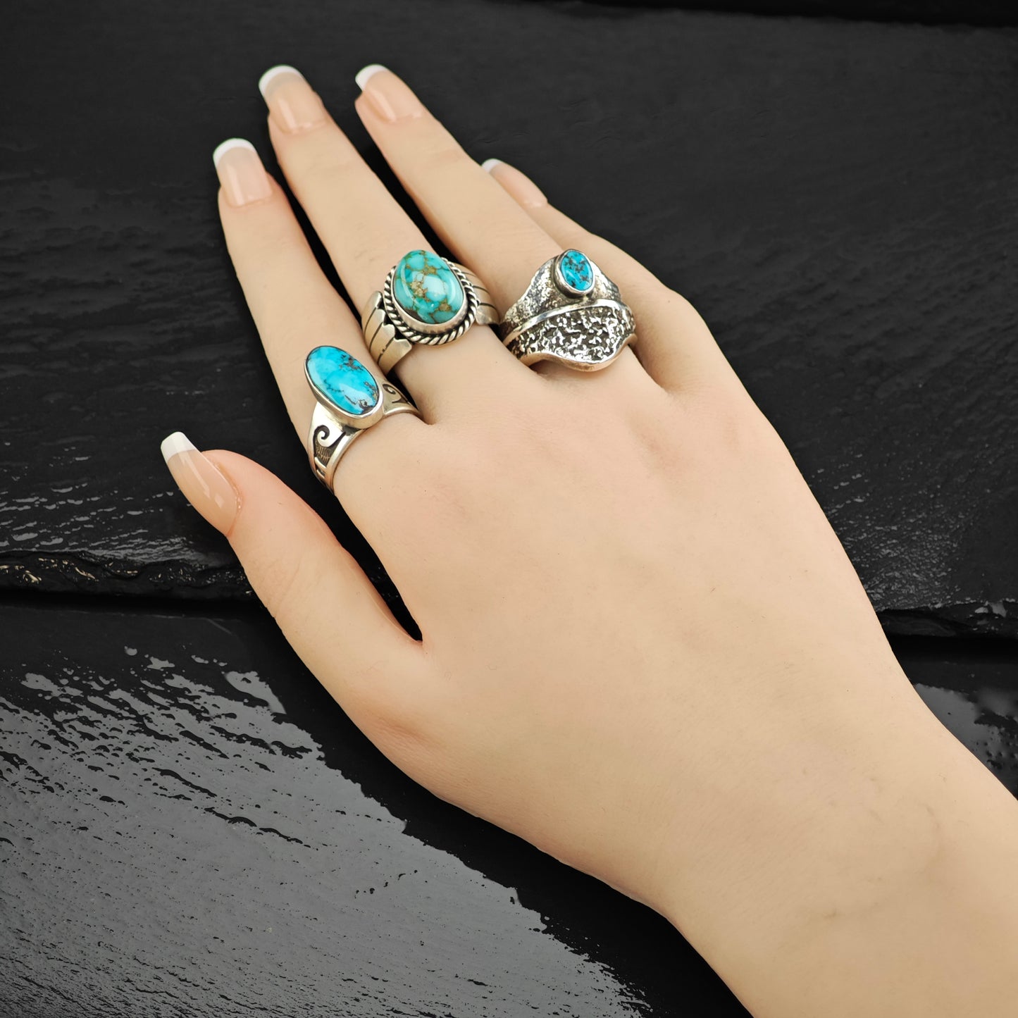 Al Nez, Navajo Tufacast Turquoise Ring Sterling Silver Sz 10 1/2 R6332