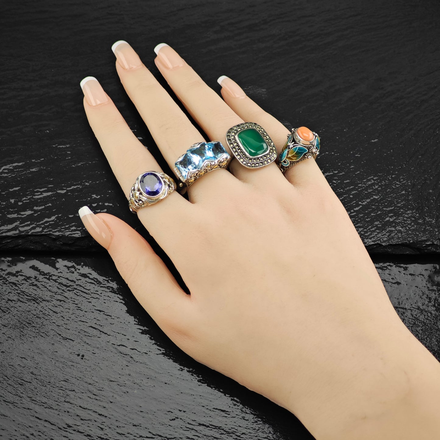 Art Deco Chrysoprase Ring Sterling Silver Sz 5 R6356