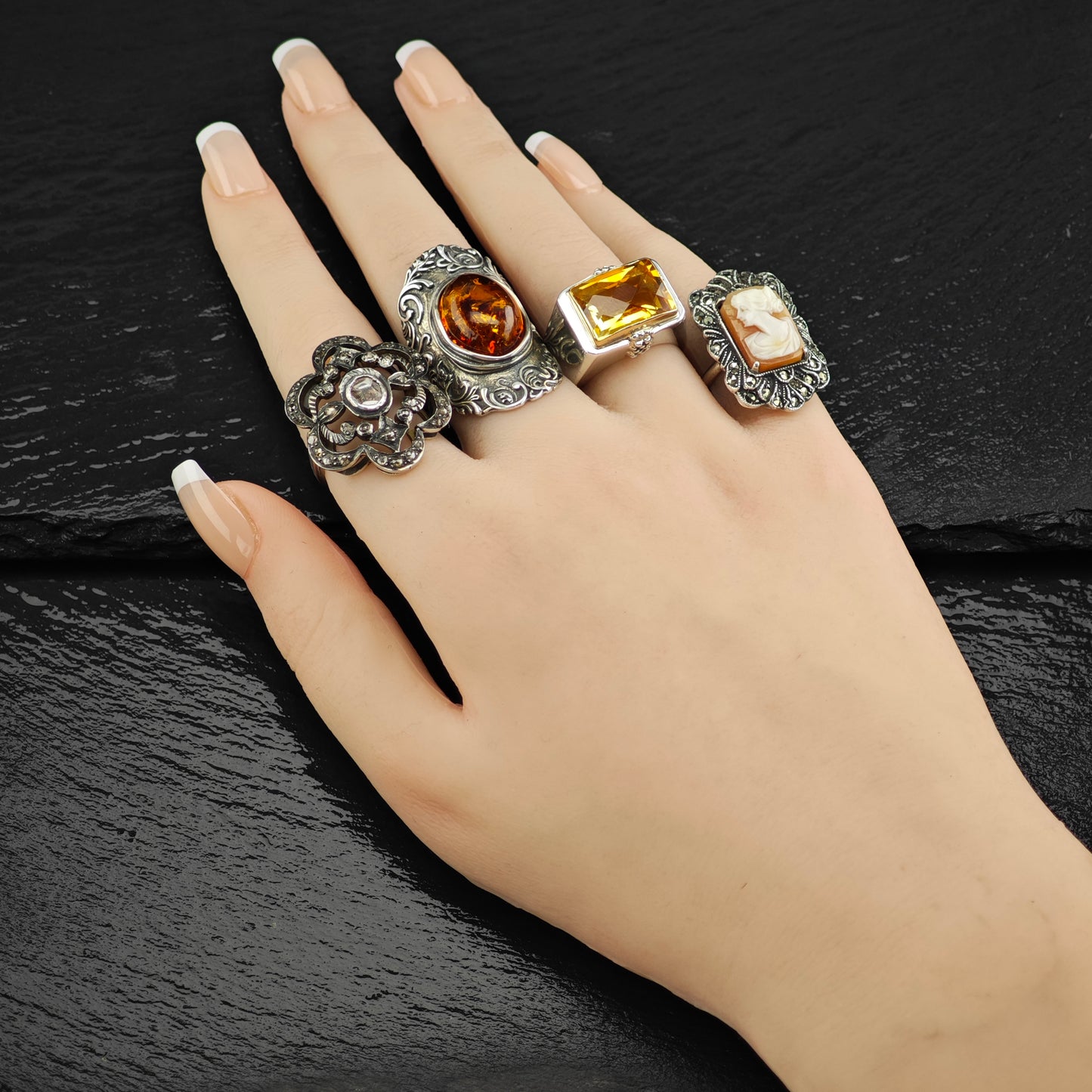 Art Deco, Cameo Ring Sterling Silver Sz 4 1/2 R6368