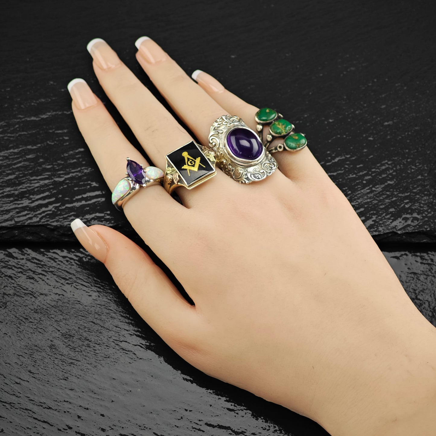 Amethyst, Lab Opal Ring Sterling Silver Sz 6 R6366