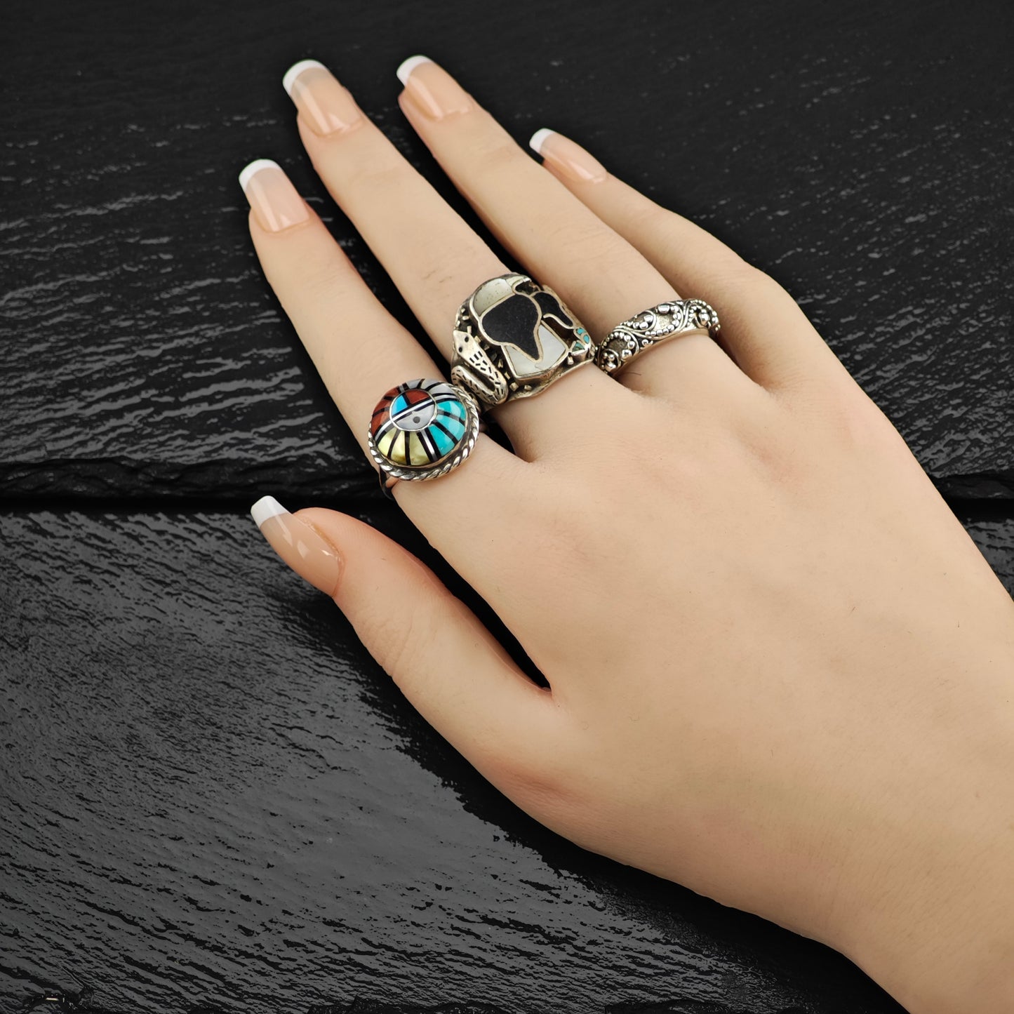 Zuni Laahty Dome Inlay Ring Sterling Silver Sz 8 R6372