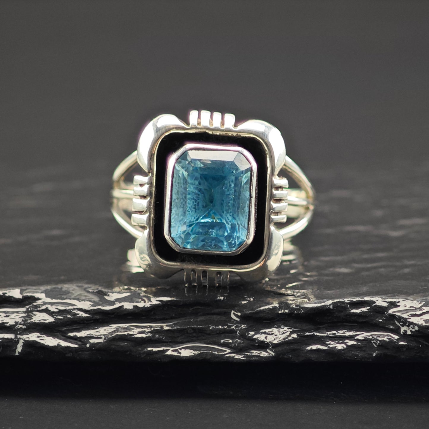 Native American Topaz Sterling Silver Ring Sz 9 R6355