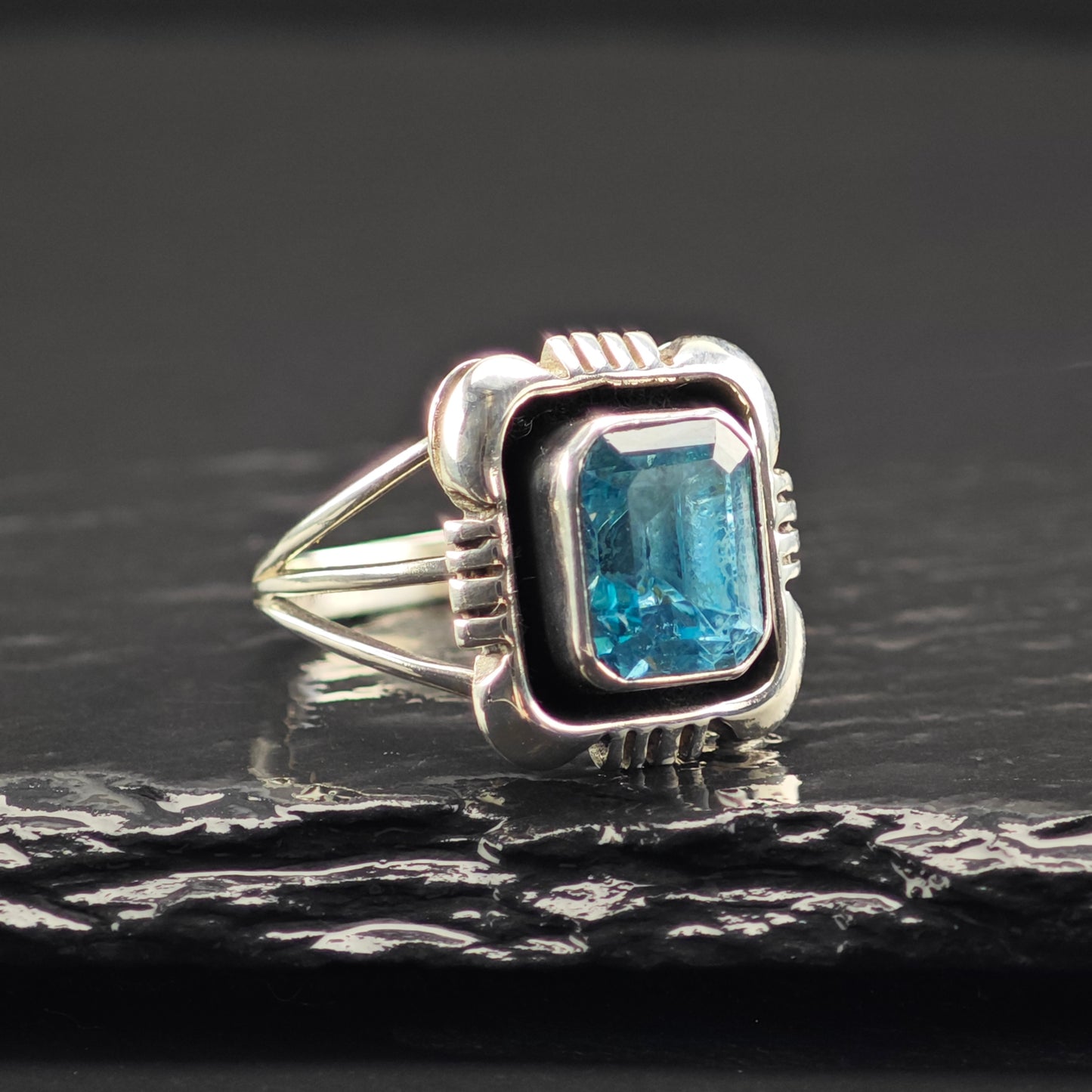 Native American Topaz Sterling Silver Ring Sz 9 R6355