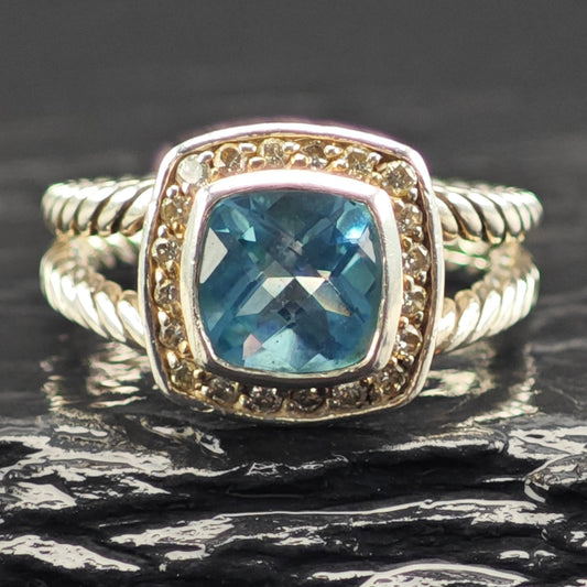 David Yurman Albion Topaz, Diamond Ring Sterling Silver Sz 6 R6352