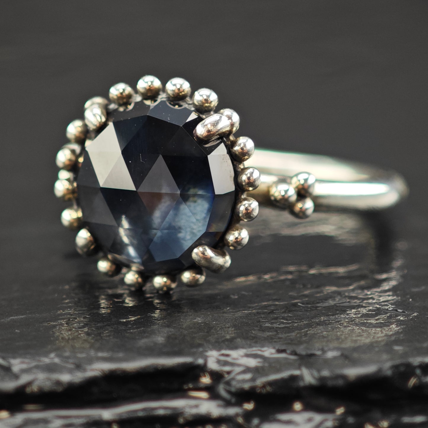 Vintage Pandora Dark Crystal Ring Sterling Silver Sz 9 R6363