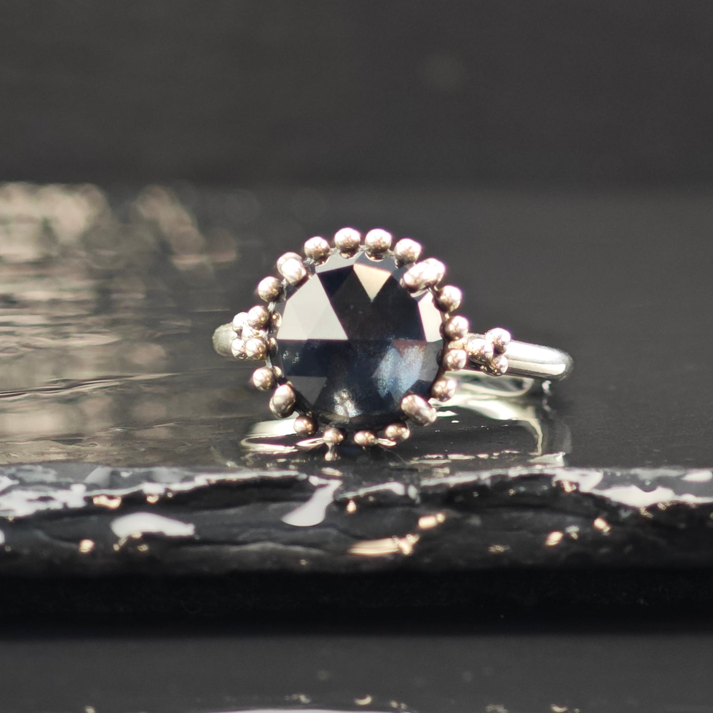 Vintage Pandora Dark Crystal Ring Sterling Silver Sz 9 R6363