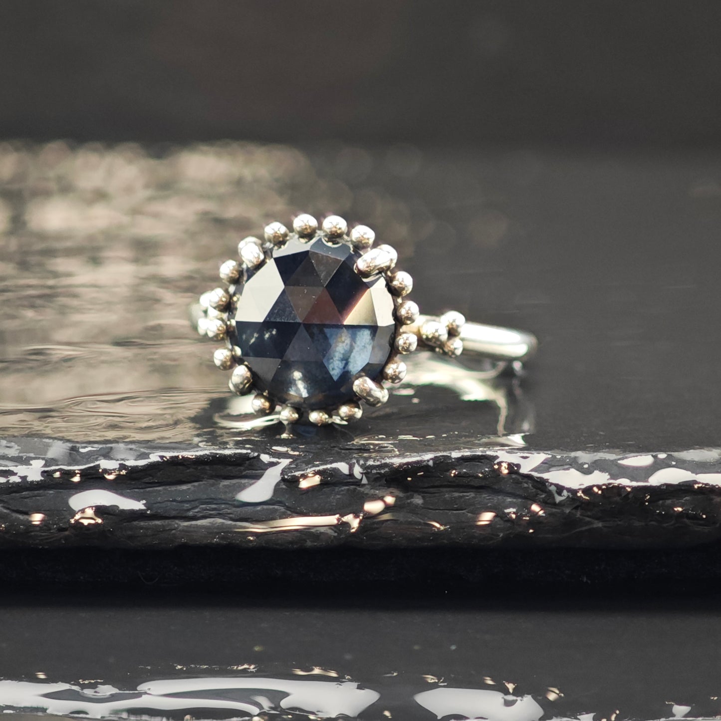 Vintage Pandora Dark Crystal Ring Sterling Silver Sz 9 R6363