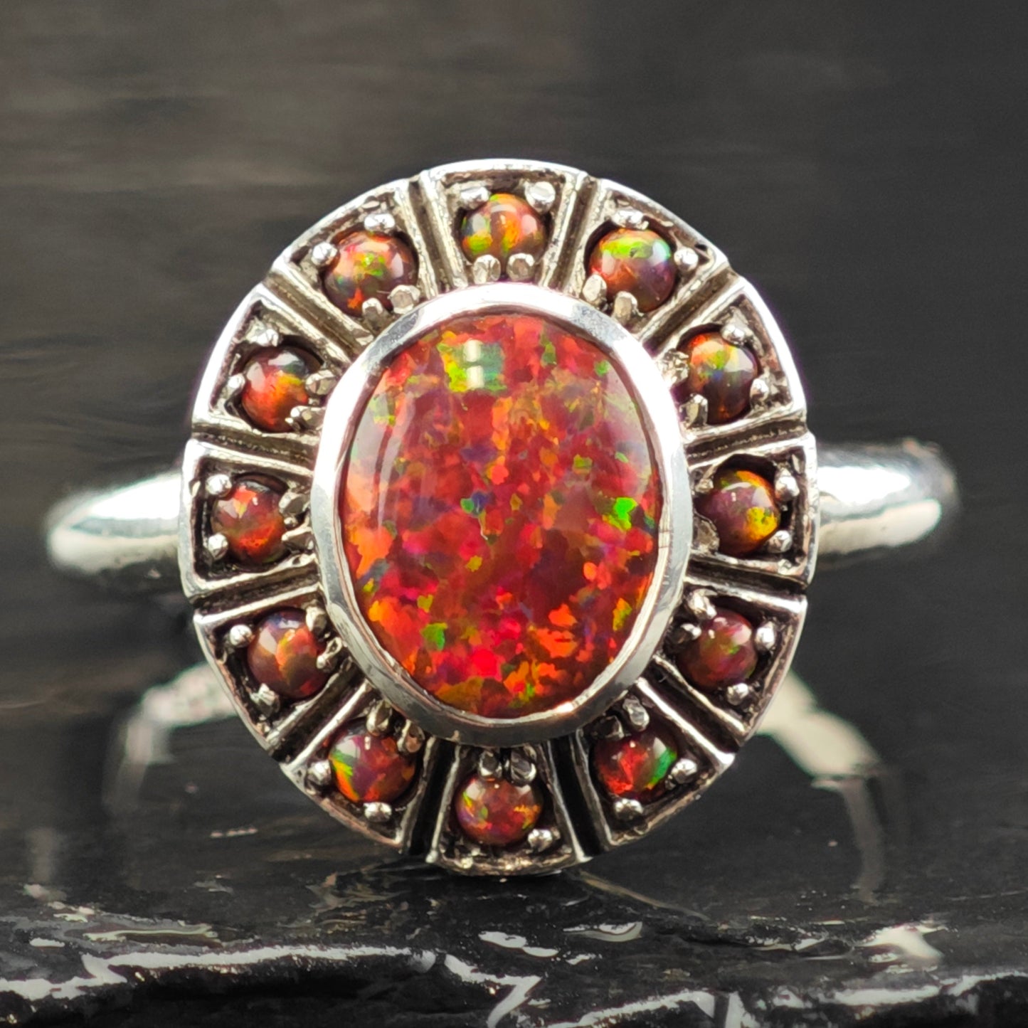 Lab Black Opal Ring Sterling Silver Sz 6 1/2 R6362