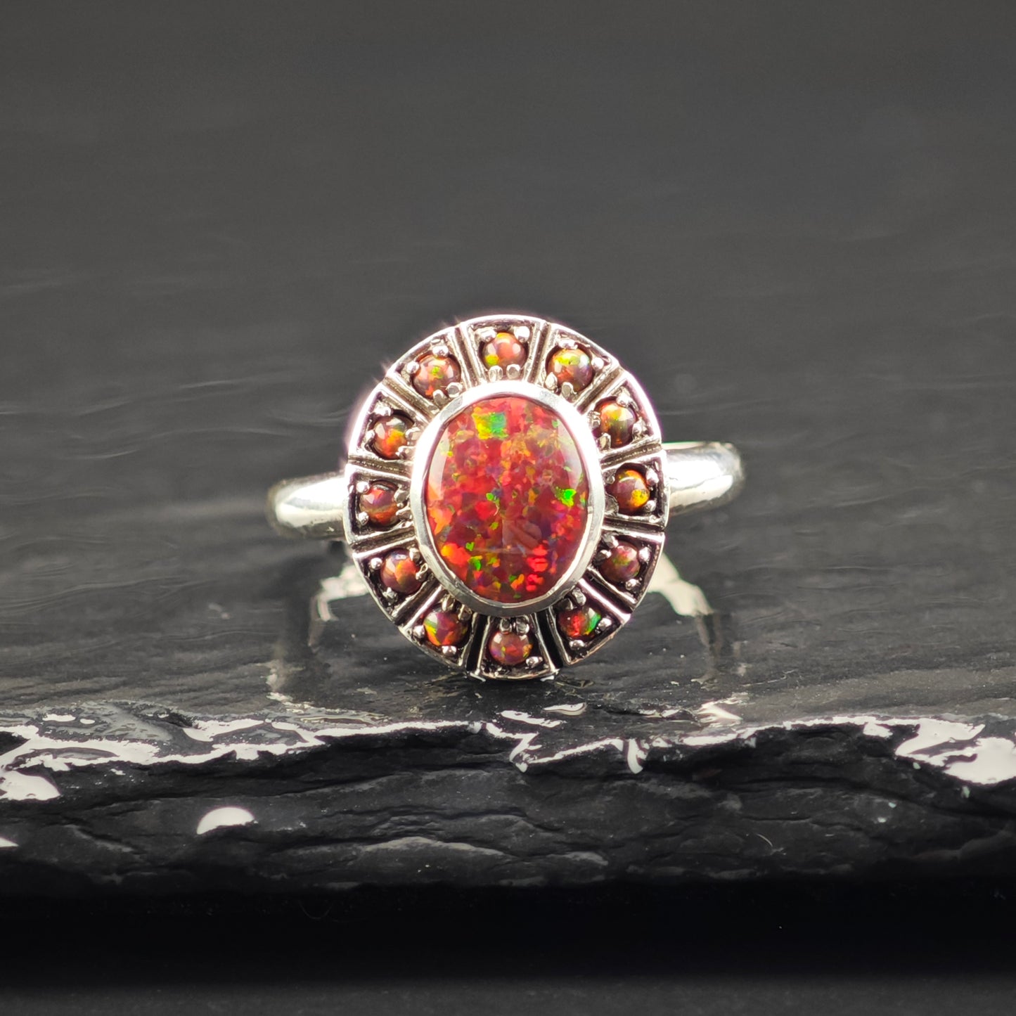 Lab Black Opal Ring Sterling Silver Sz 6 1/2 R6362