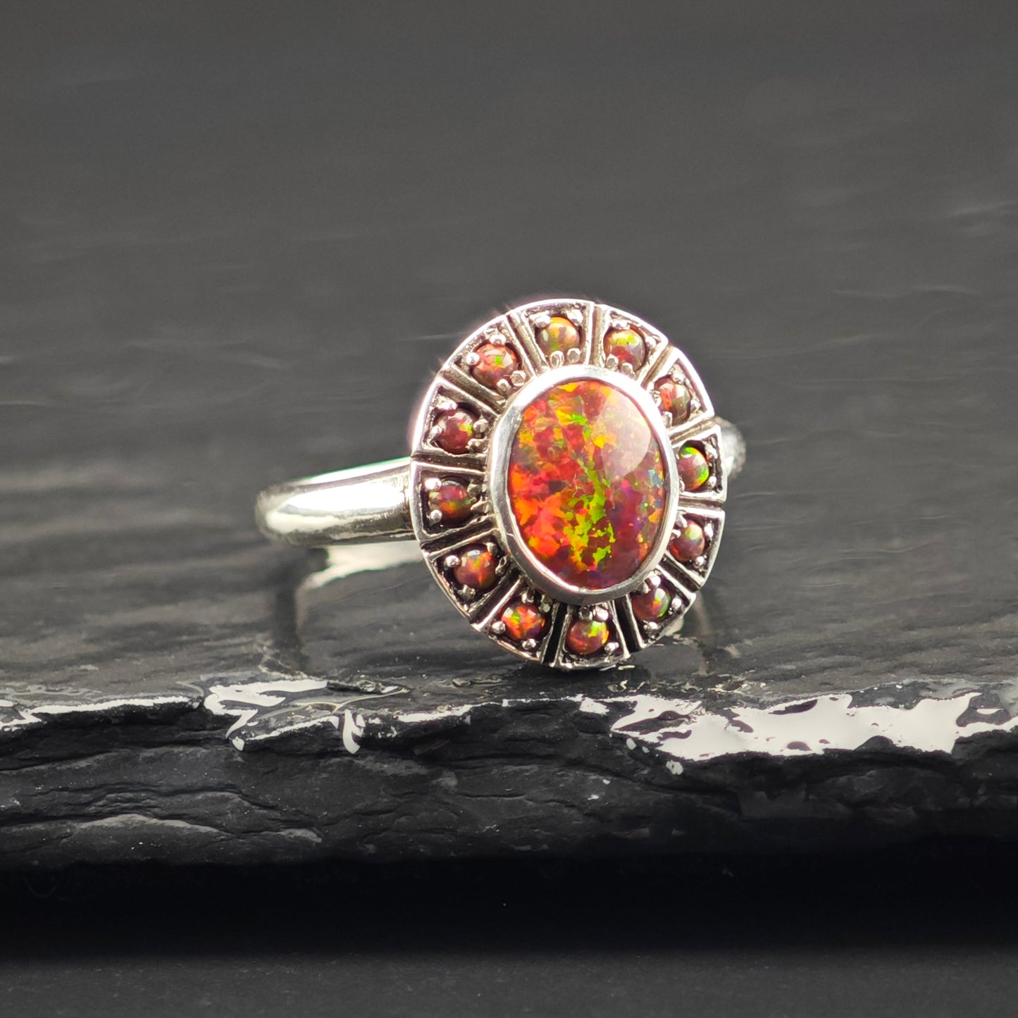 Lab Black Opal Ring Sterling Silver Sz 6 1/2 R6362