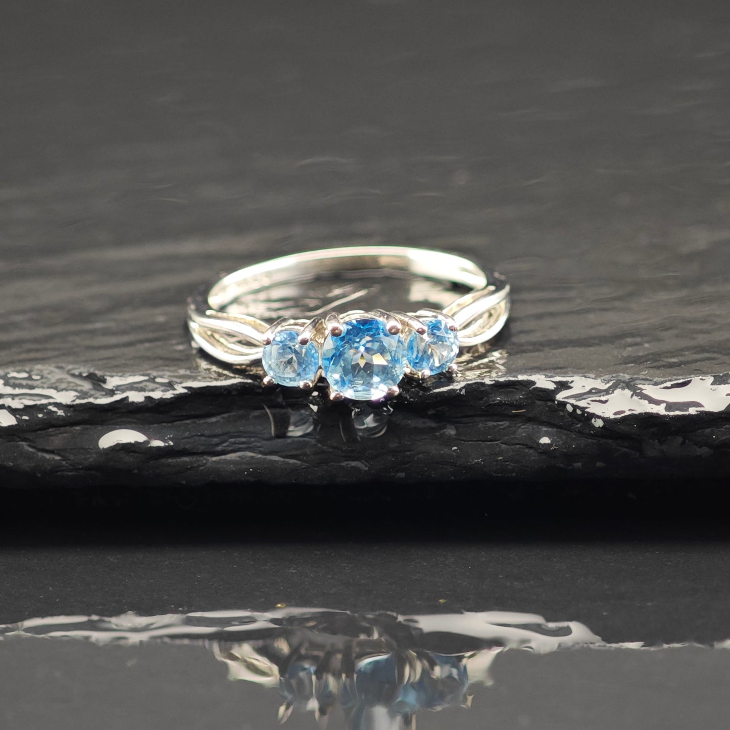 REDO PIC Topaz 10K White Gold Ring Sterling Silver Sz 7 R6388