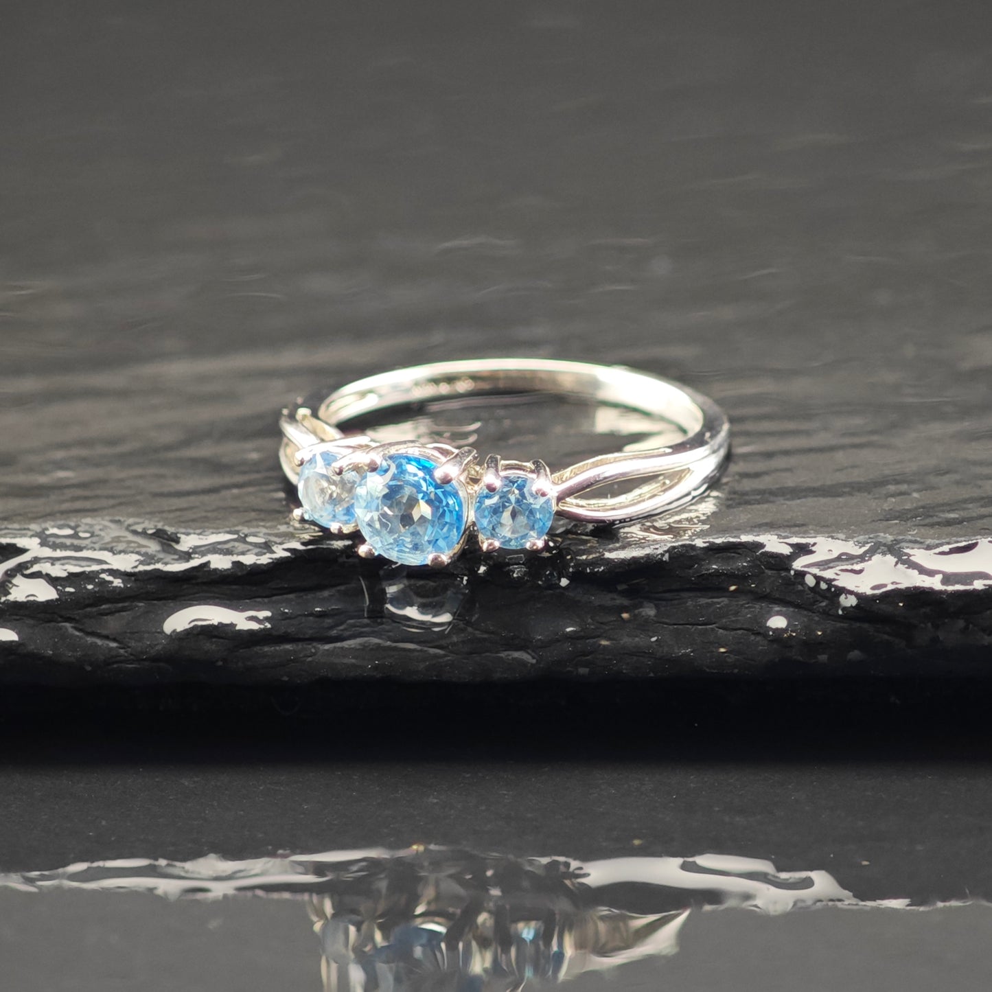 REDO PIC Topaz 10K White Gold Ring Sterling Silver Sz 7 R6388