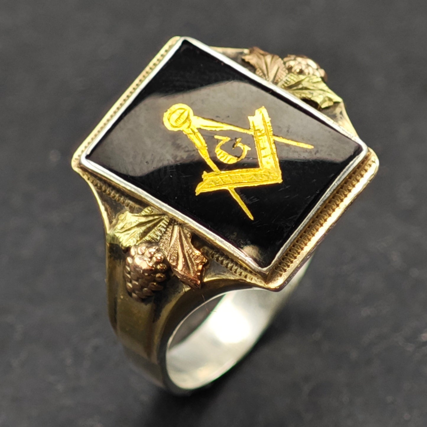 Black Hills Gold Master Mason Ring Sterling Silver Sz 12 R6373