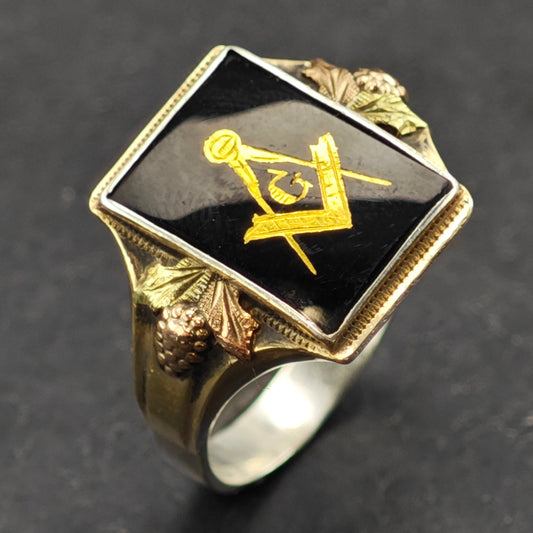 Black Hills Gold Master Mason Ring Sterling Silver Sz 12 R6373