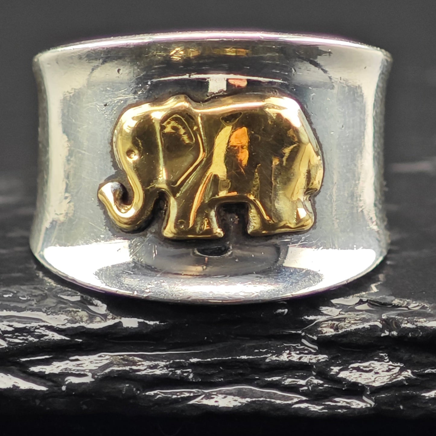18K Gold Elephant Band Ring Sterling Silver Sz 8