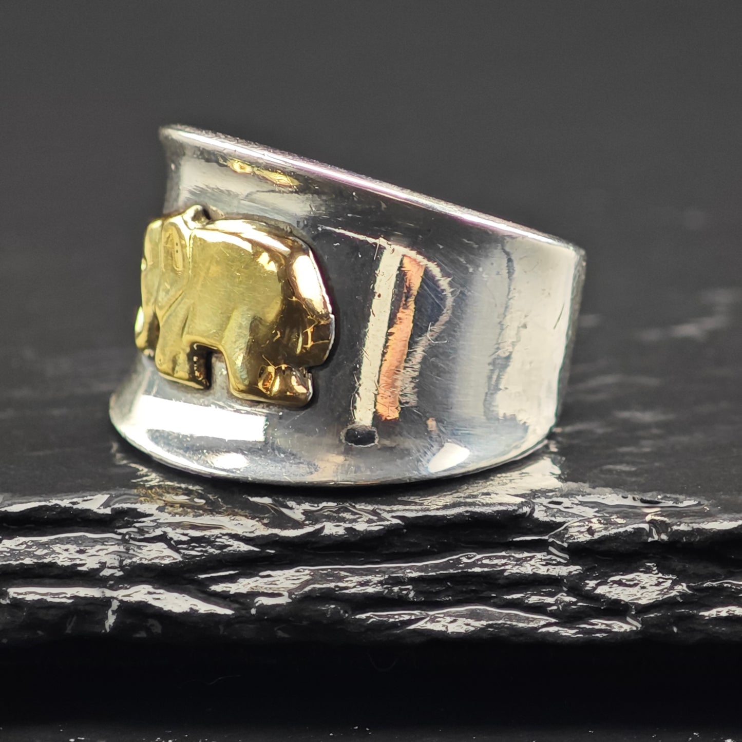 18K Gold Elephant Band Ring Sterling Silver Sz 8