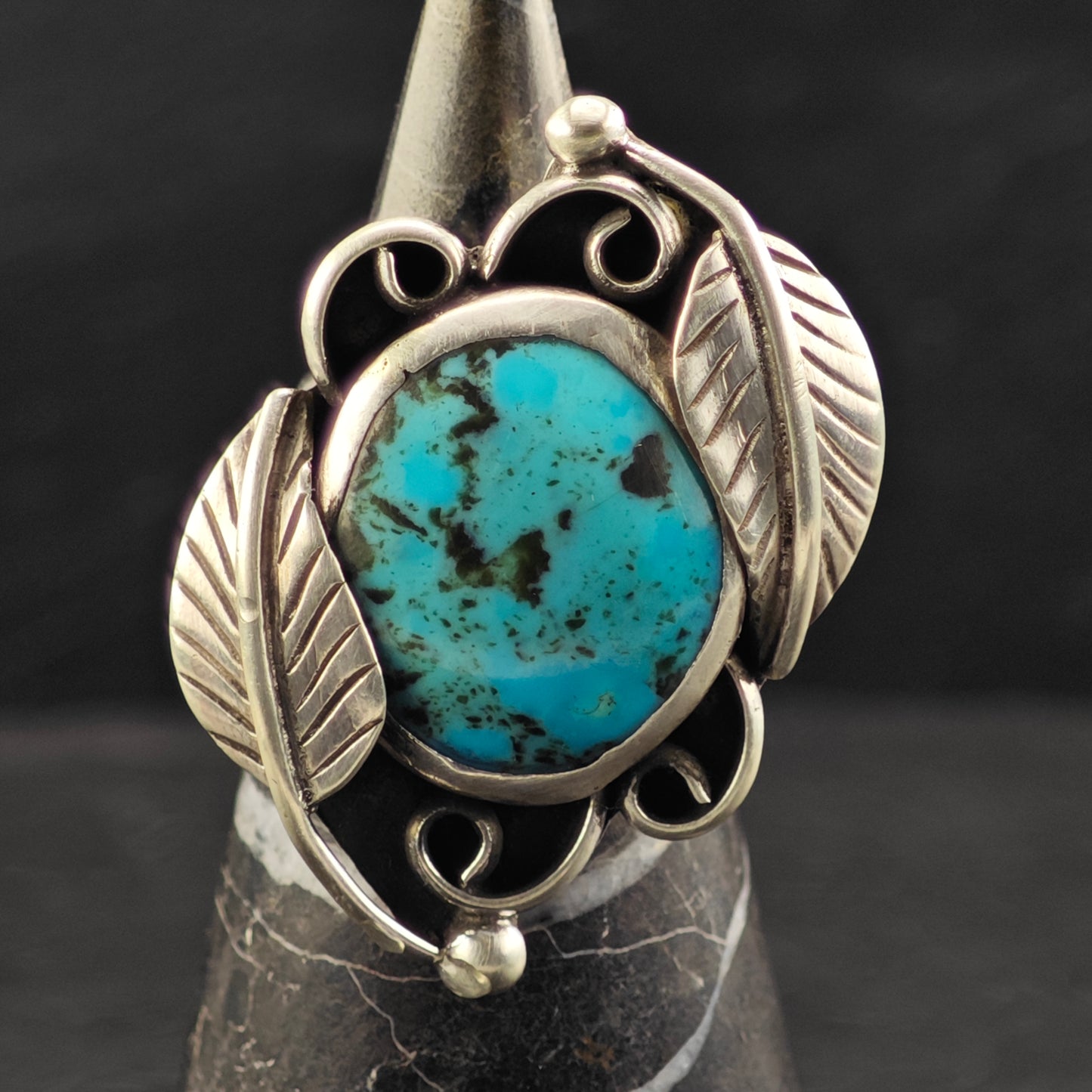Sw Leaf Turquoise Ring Sterling Silver Sz 7 R6402