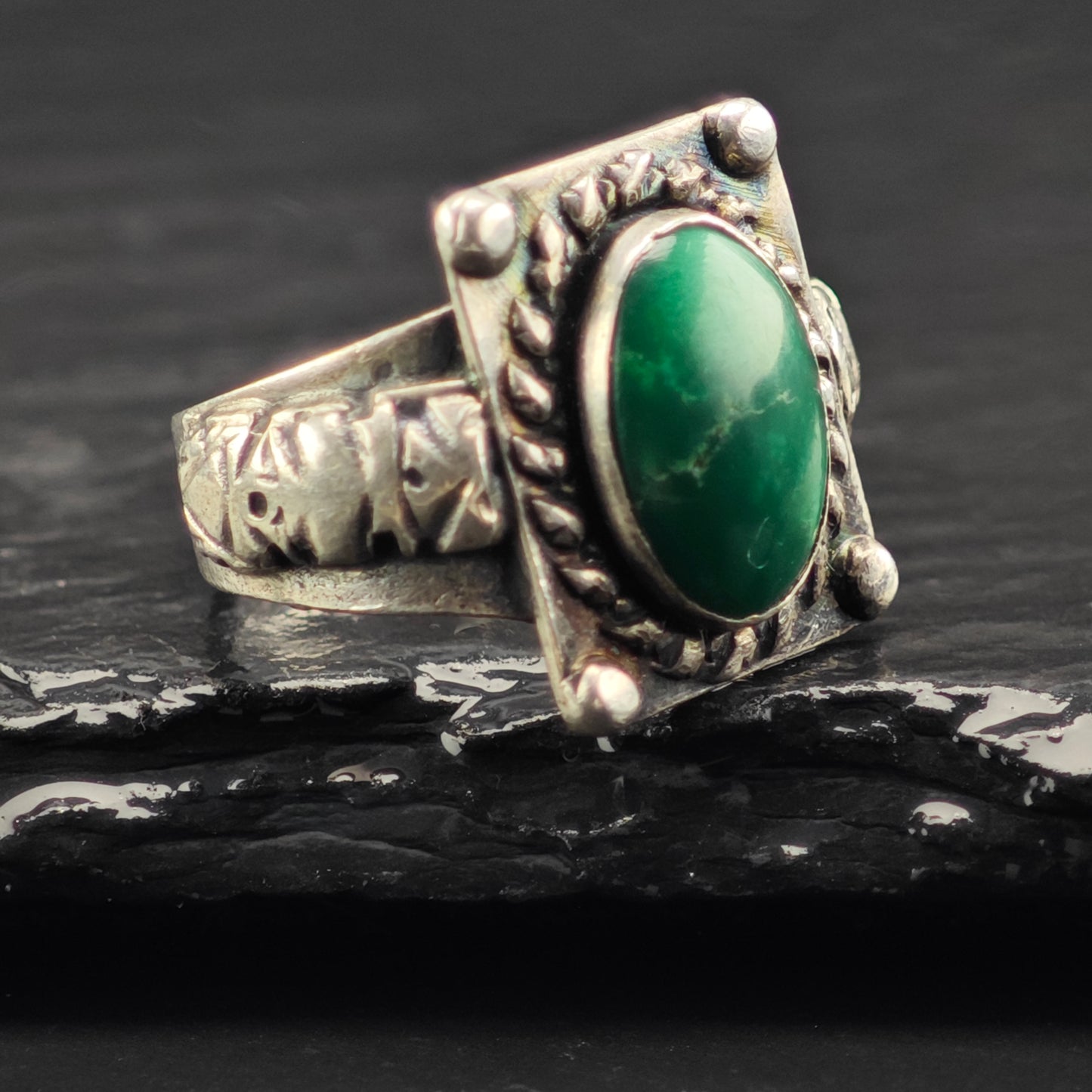 Fred Harvey Era Green Turquoise Ring Sterling Silver Sz 7 R6405