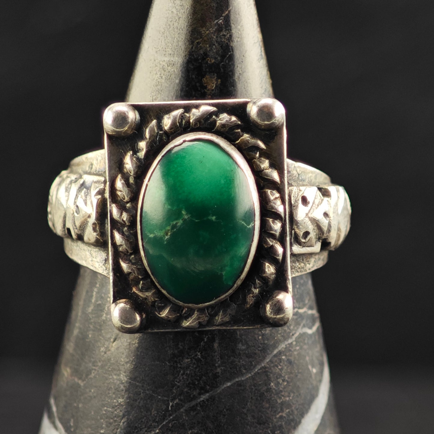 Fred Harvey Era Green Turquoise Ring Sterling Silver Sz 7 R6405
