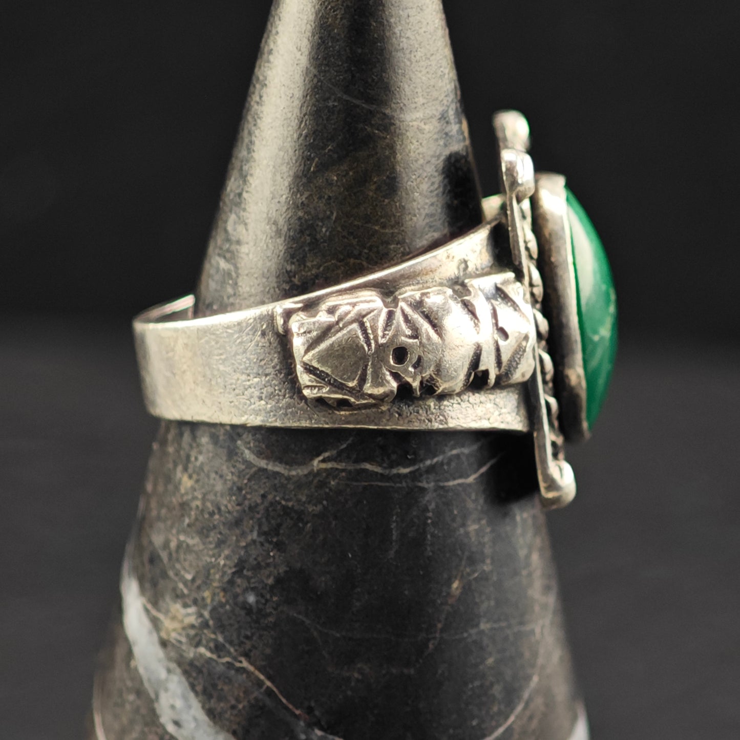 Fred Harvey Era Green Turquoise Ring Sterling Silver Sz 7 R6405