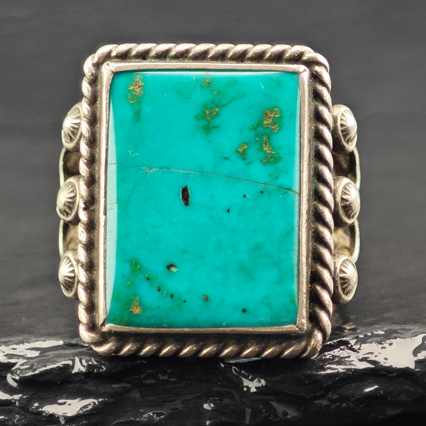 Antique Navajo Guild Blue Gem Turquoise Ring Sterling Silver Sz 7 R6406