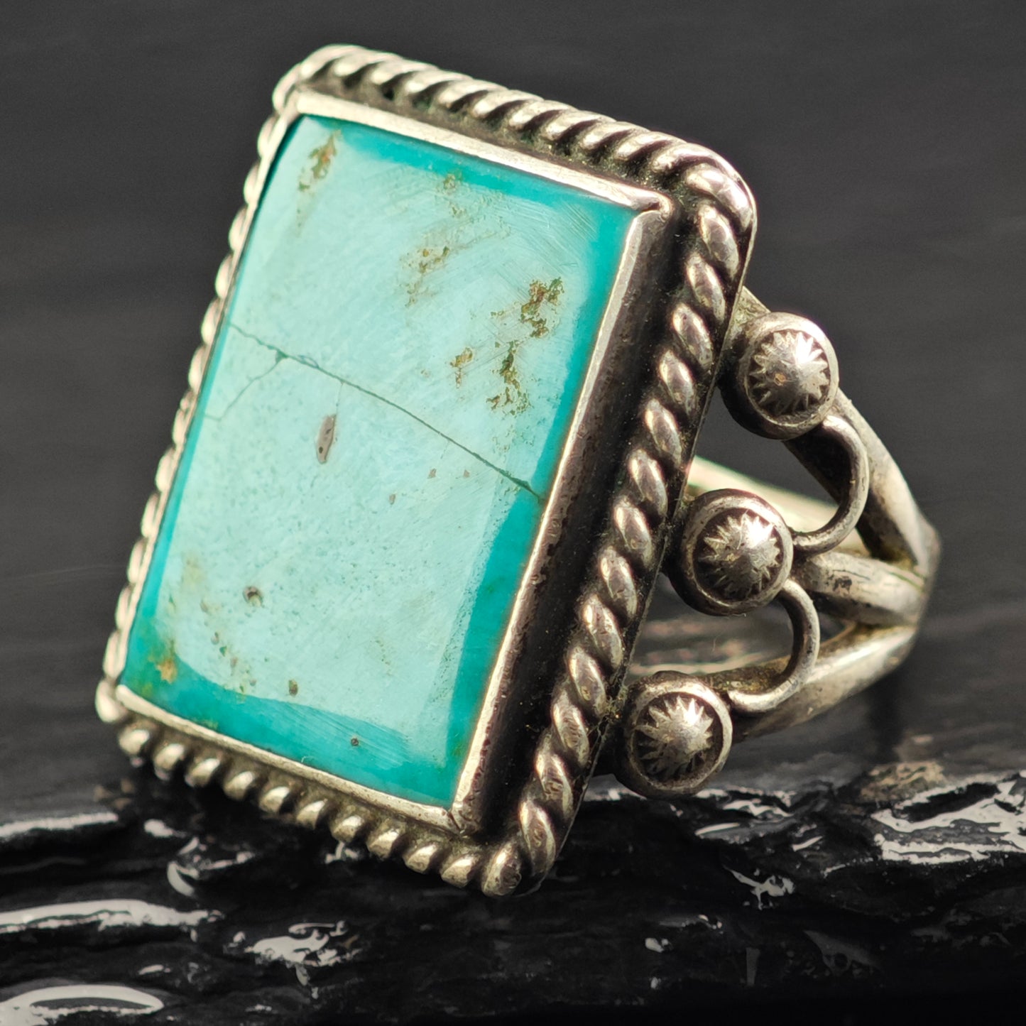 Antique Navajo Guild Blue Gem Turquoise Ring Sterling Silver Sz 7 R6406