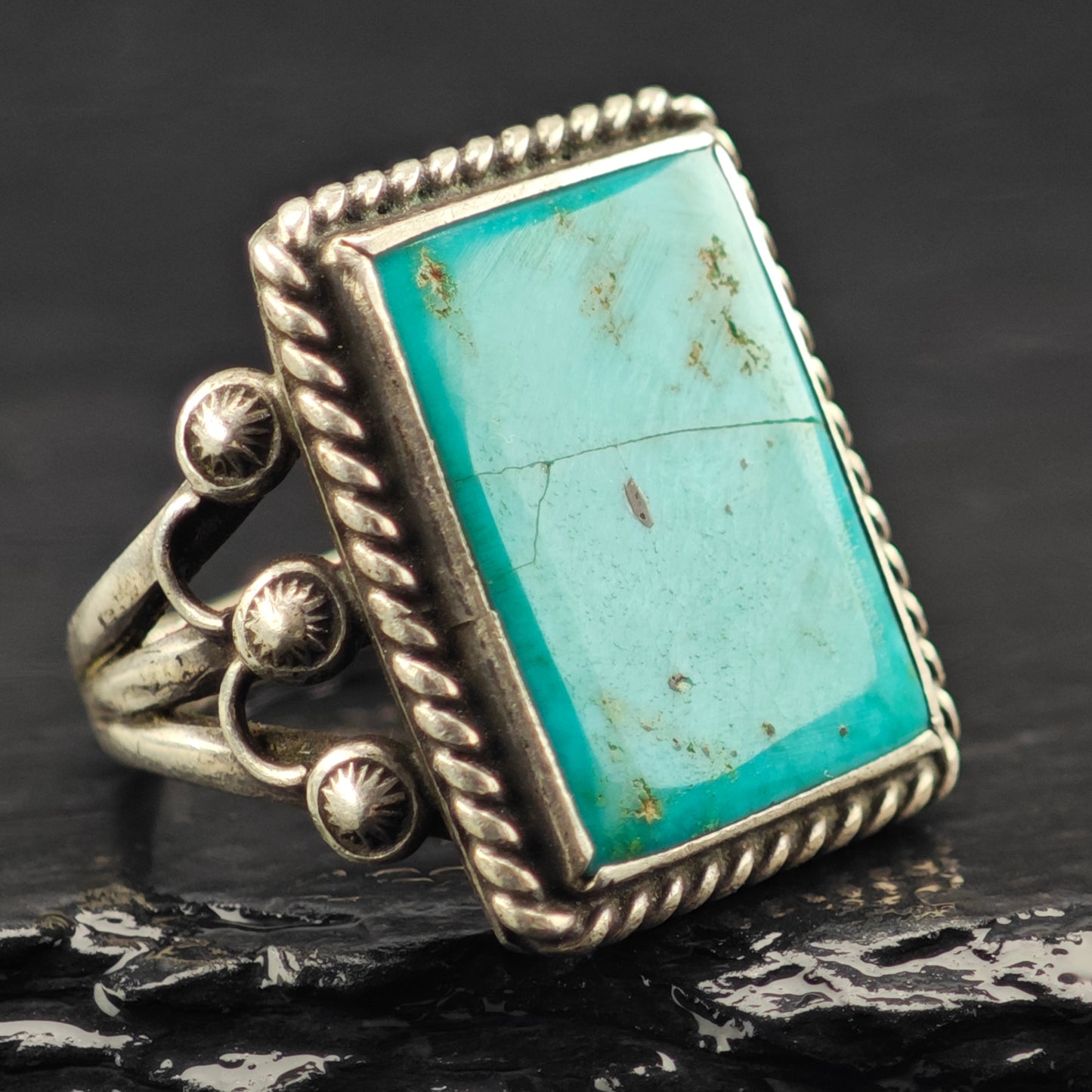 Antique Navajo Guild Blue Gem Turquoise Ring Sterling Silver Sz 7 R6406