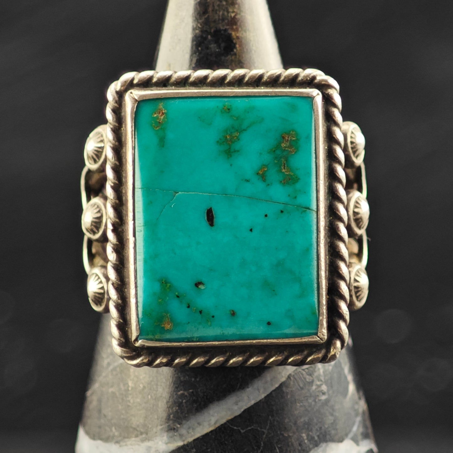 Antique Navajo Guild Blue Gem Turquoise Ring Sterling Silver Sz 7 R6406