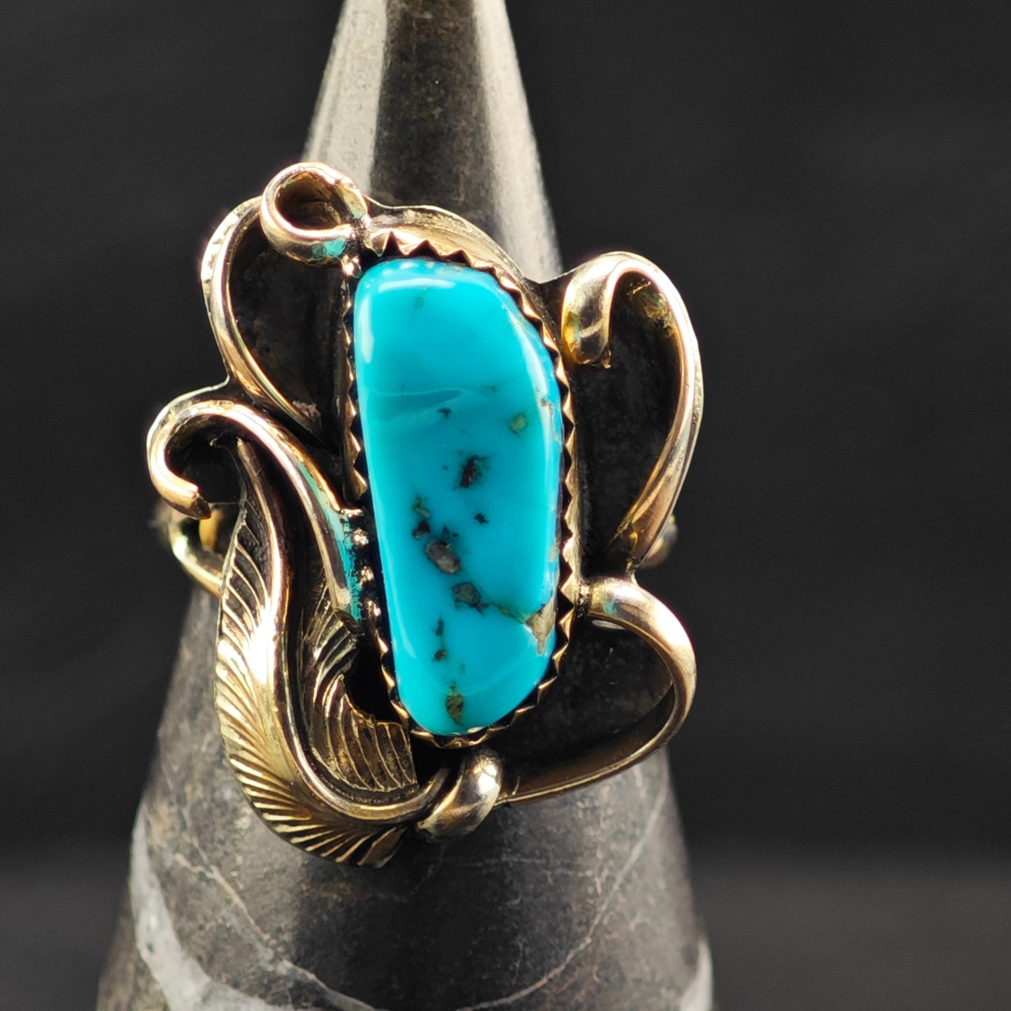 Native American Gold Platted Turquoise Ring Sterling Silver Sz 6 R6407