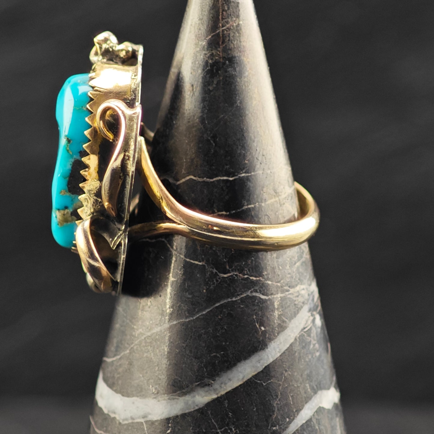 Native American Gold Platted Turquoise Ring Sterling Silver Sz 6 R6407