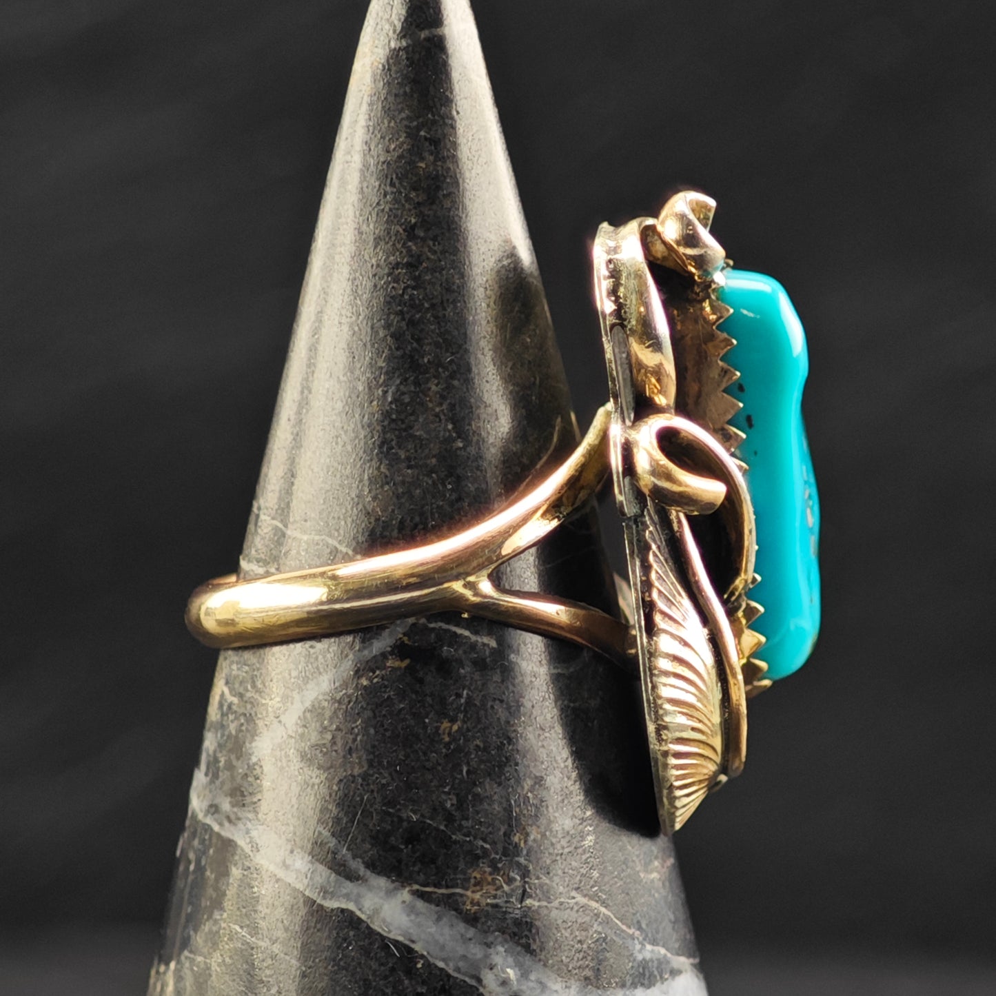 Native American Gold Platted Turquoise Ring Sterling Silver Sz 6 R6407