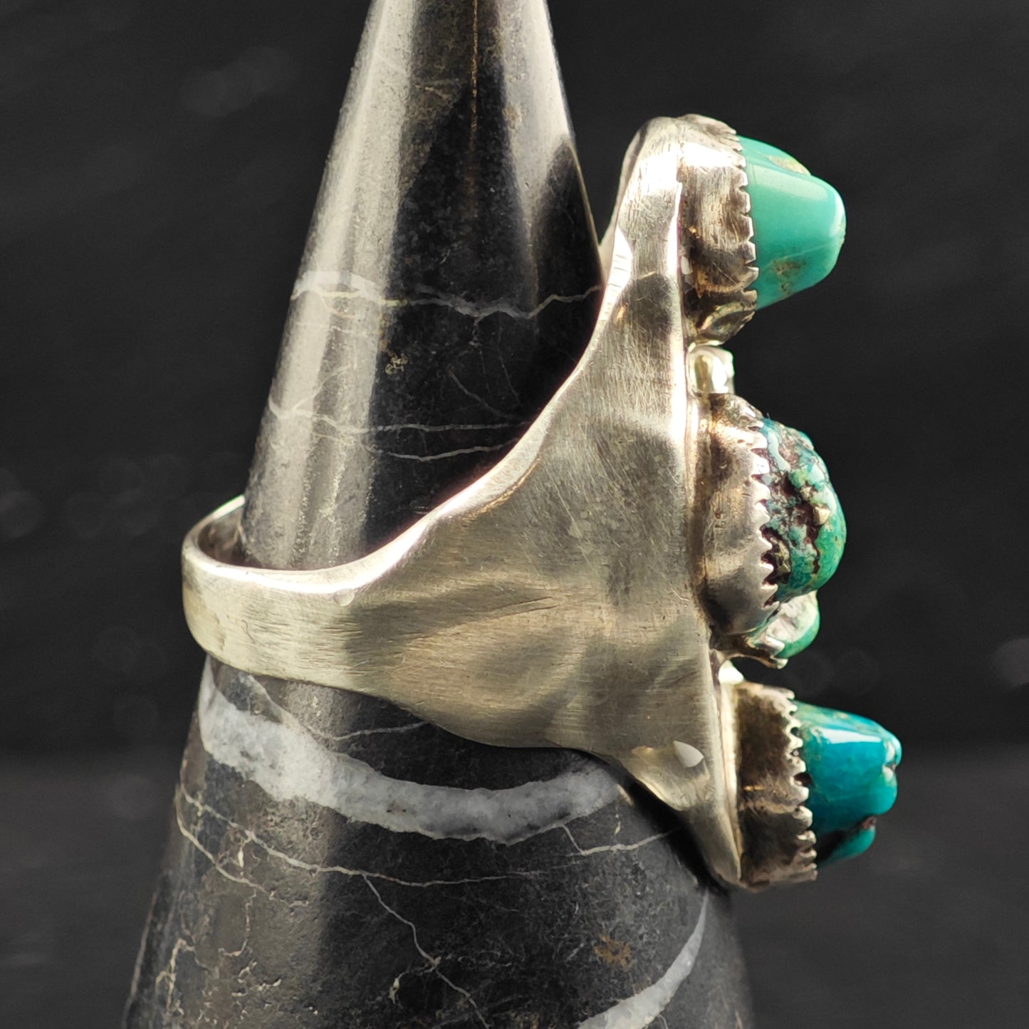Native American Multi Stone Turquoise Coral Ring Sterling Silver Sz 12 R6409