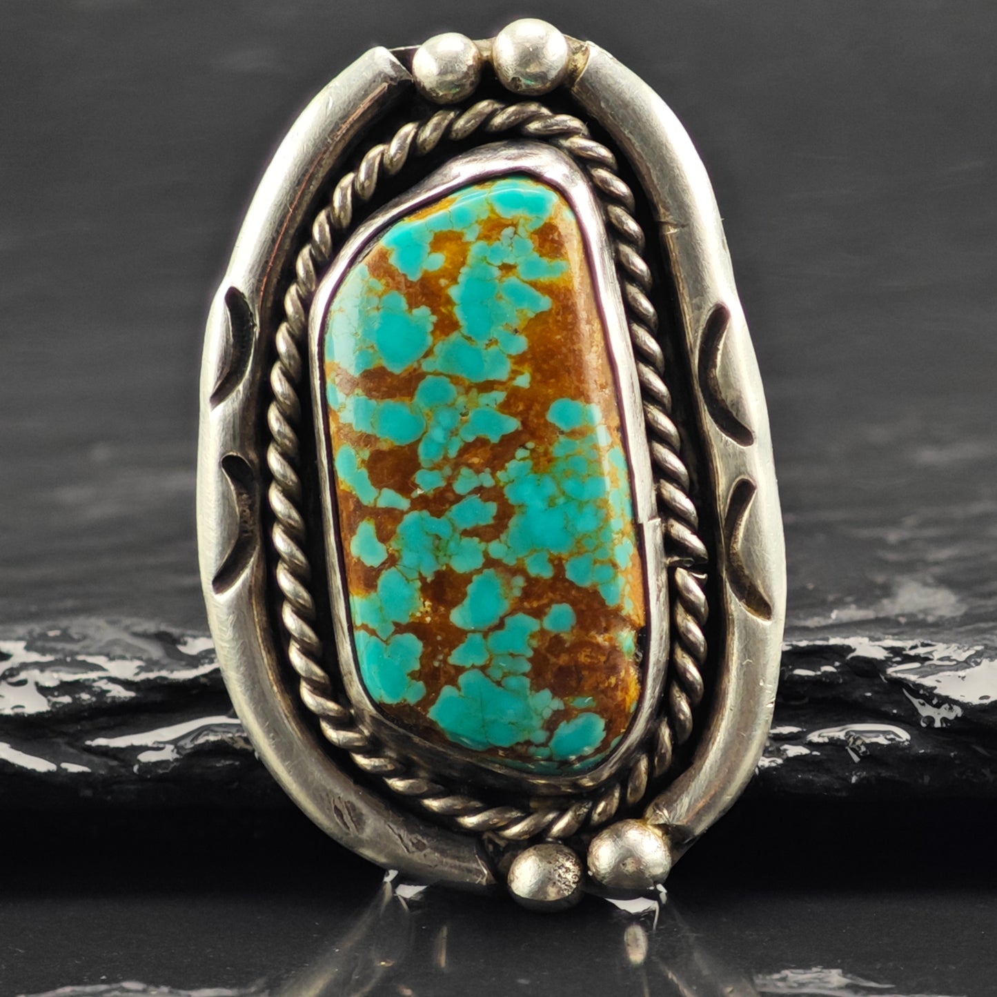 Native American Spiderweb Turquoise Ring Sterling Silver Sz 8 R6411