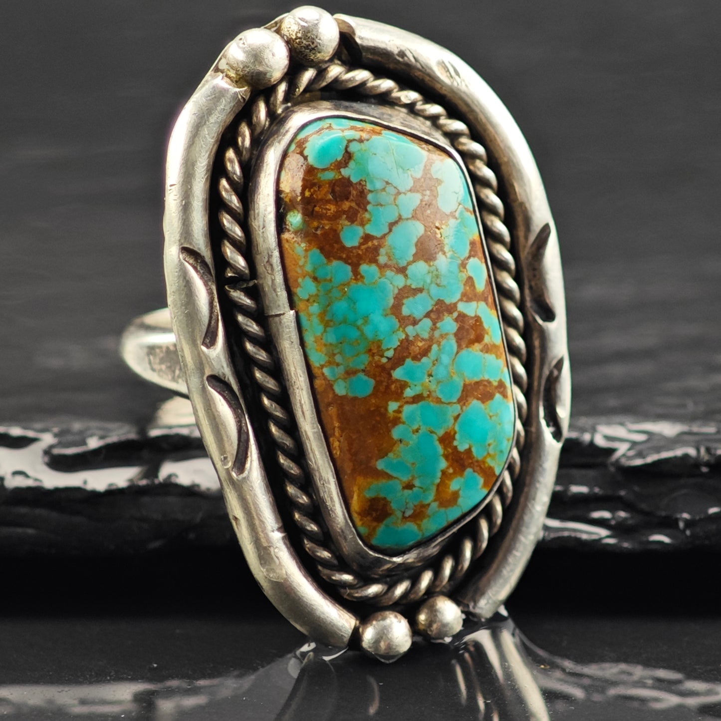 Native American Spiderweb Turquoise Ring Sterling Silver Sz 8 R6411