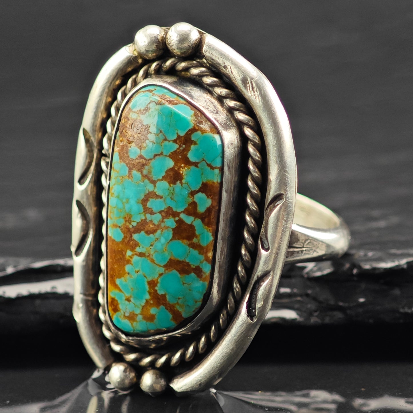 Native American Spiderweb Turquoise Ring Sterling Silver Sz 8 R6411