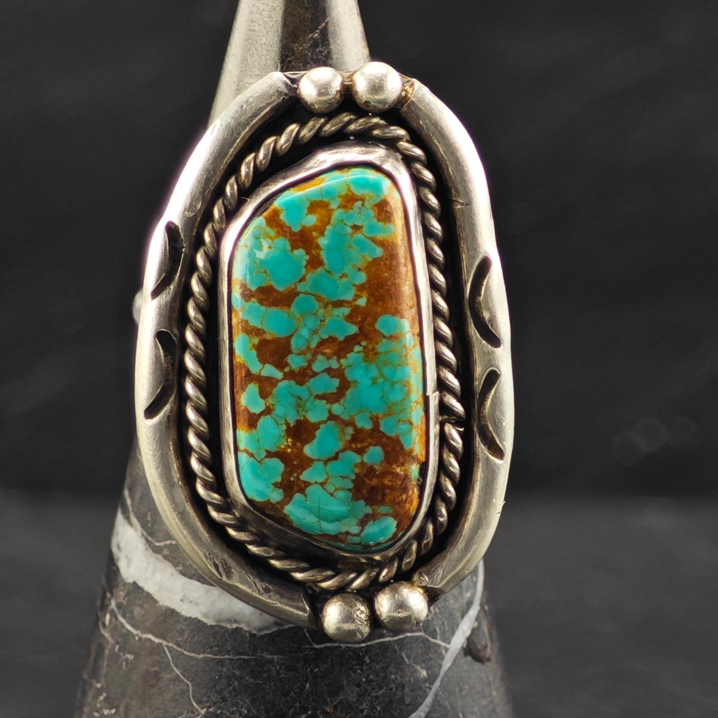 Native American Spiderweb Turquoise Ring Sterling Silver Sz 8 R6411