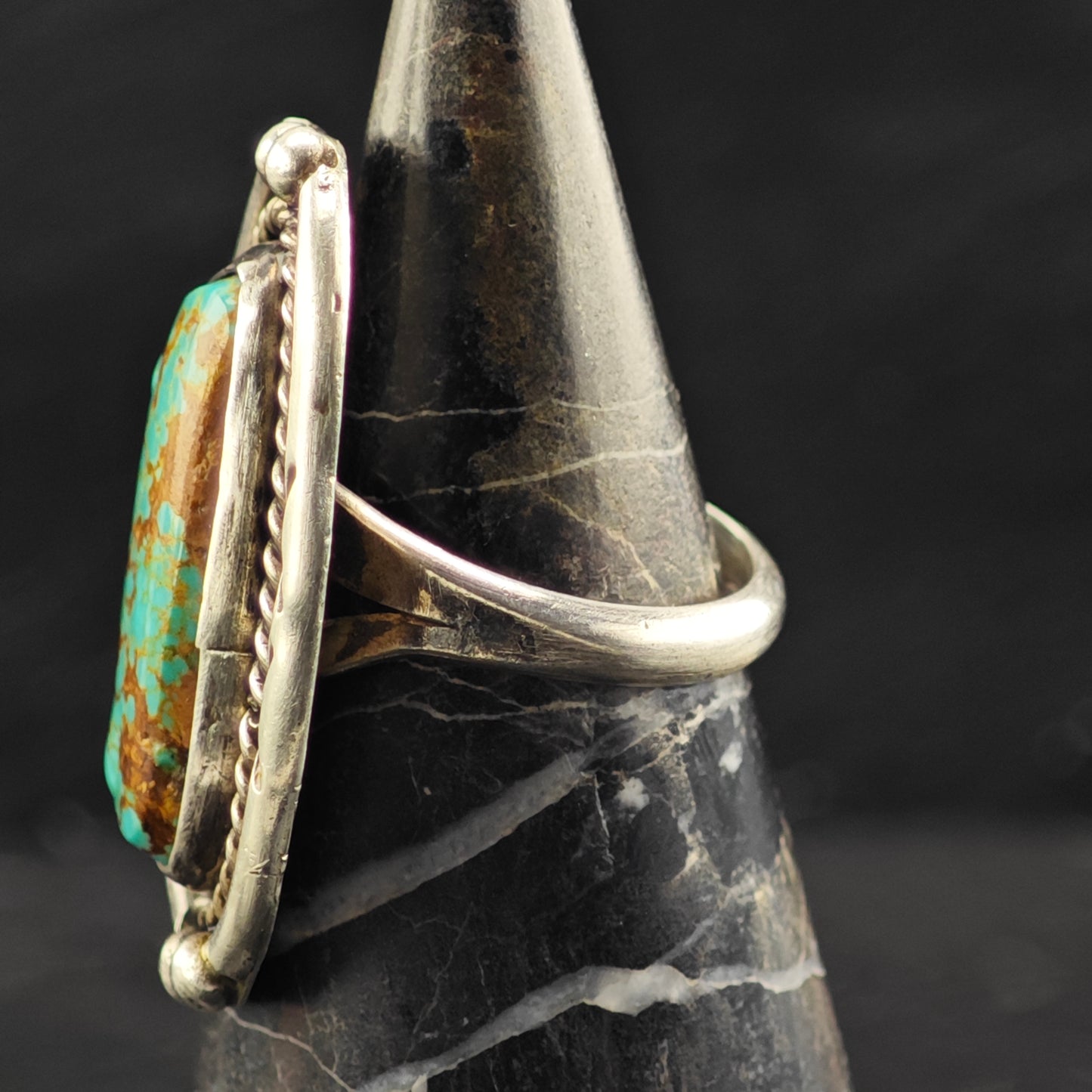 Native American Spiderweb Turquoise Ring Sterling Silver Sz 8 R6411