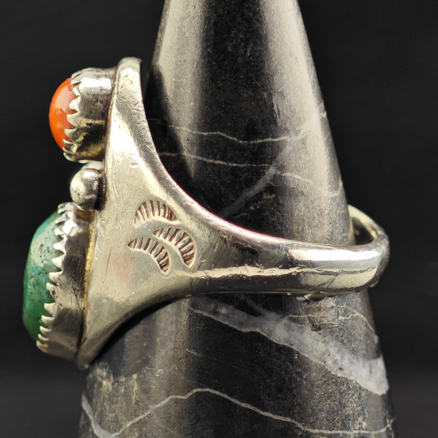 Sw Green Turquoise Coral Ring Sterling Silver Sz 9 R6414