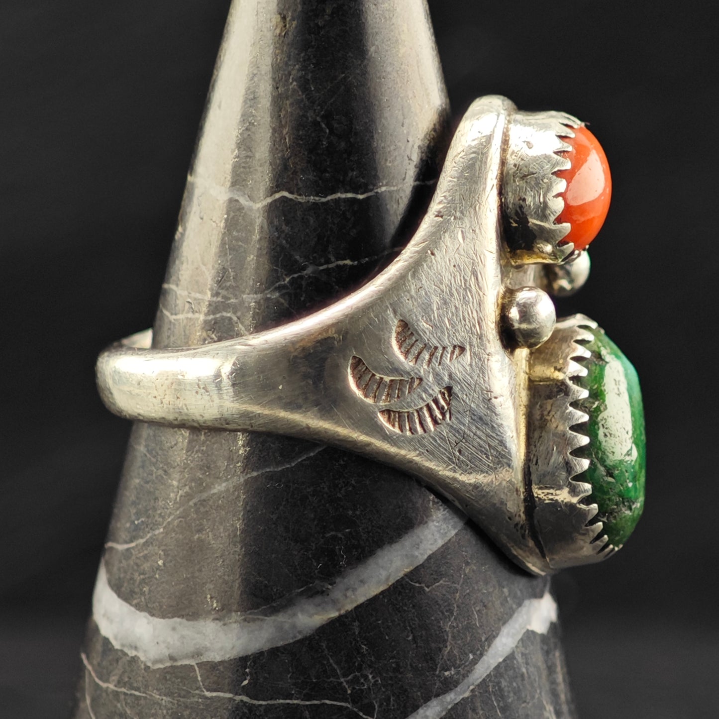 Sw Green Turquoise Coral Ring Sterling Silver Sz 9 R6414