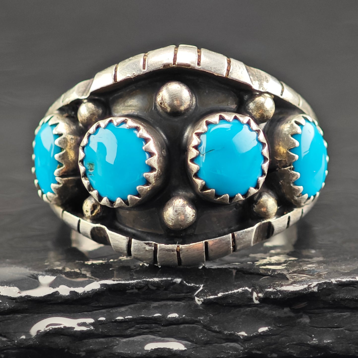 Native American Turquoise Band Ring Sterling Silver Sz 8 1/2 R6415
